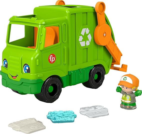 Fisher-Price Little People Toddler Toy Recycling Truck Musical Garbage Vehicle with Figure for Preschool Pretend Play Ages 1+ Years image 1