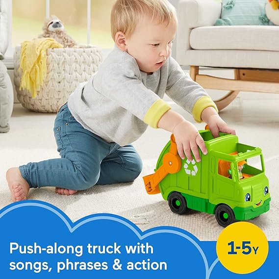 Fisher-Price Little People Toddler Toy Recycling Truck Musical Garbage Vehicle with Figure for Preschool Pretend Play Ages 1+ Years image 2