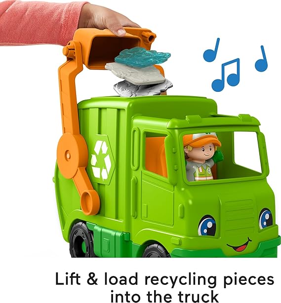 Fisher-Price Little People Toddler Toy Recycling Truck Musical Garbage Vehicle with Figure for Preschool Pretend Play Ages 1+ Years image 3