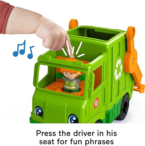 Fisher-Price Little People Toddler Toy Recycling Truck Musical Garbage Vehicle with Figure for Preschool Pretend Play Ages 1+ Years image 4
