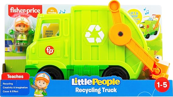 Fisher-Price Little People Toddler Toy Recycling Truck Musical Garbage Vehicle with Figure for Preschool Pretend Play Ages 1+ Years image 6