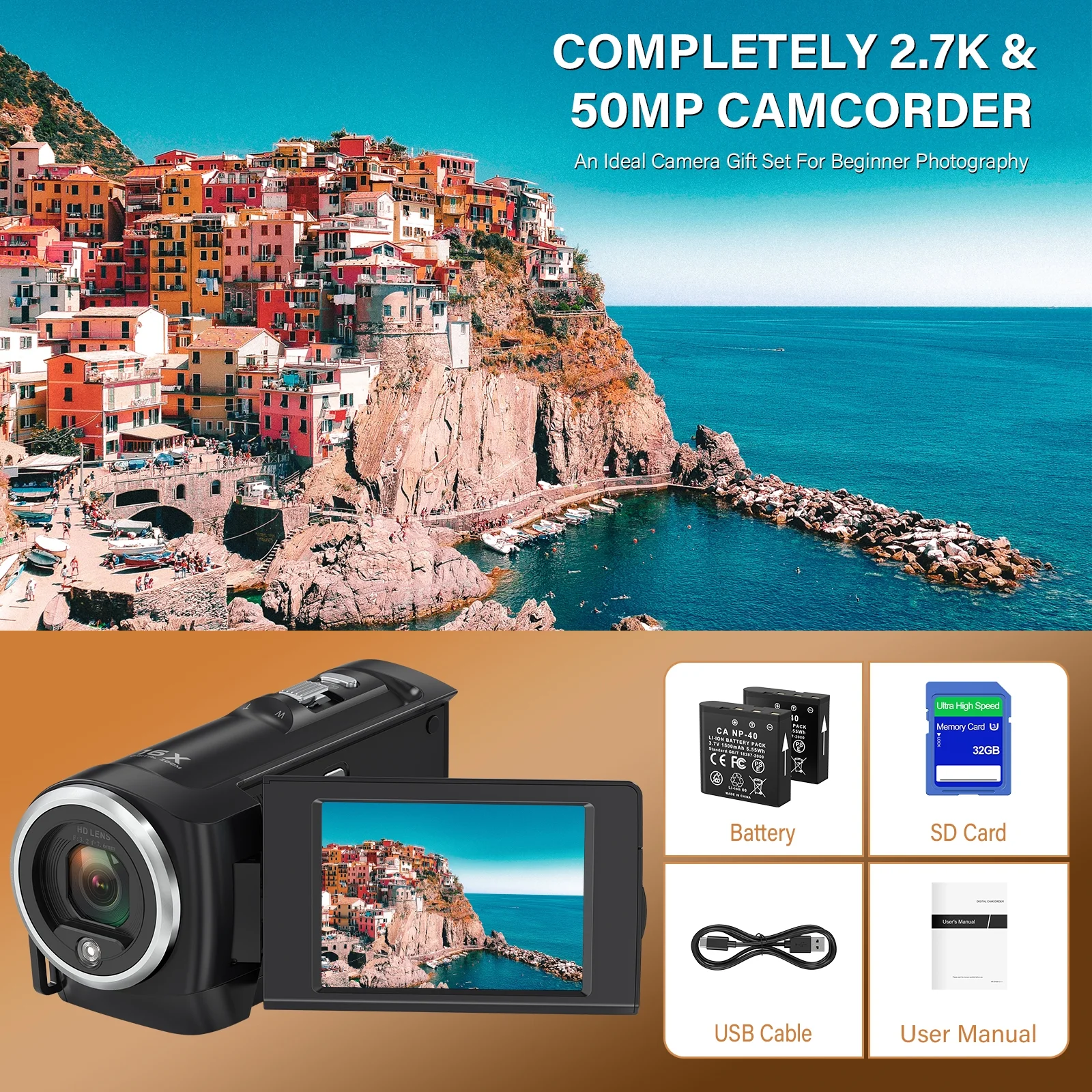 SEREE Video Camera for Youtube Camcorder QHD 2.7K 50MP Vlogging Digital Camera with 32GB Card and 2 Batteries image 4