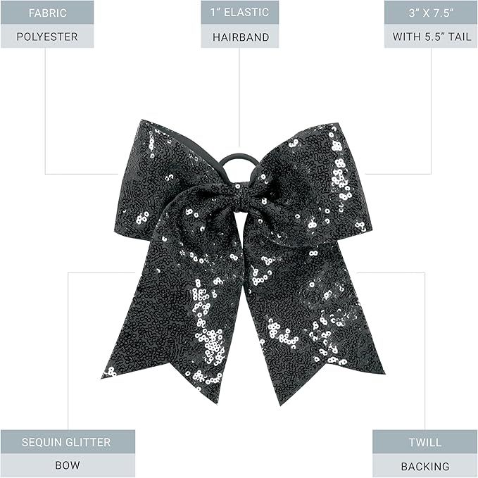 Augusta Sportswear Sequin Cheer Hair Bow Black OS image 2