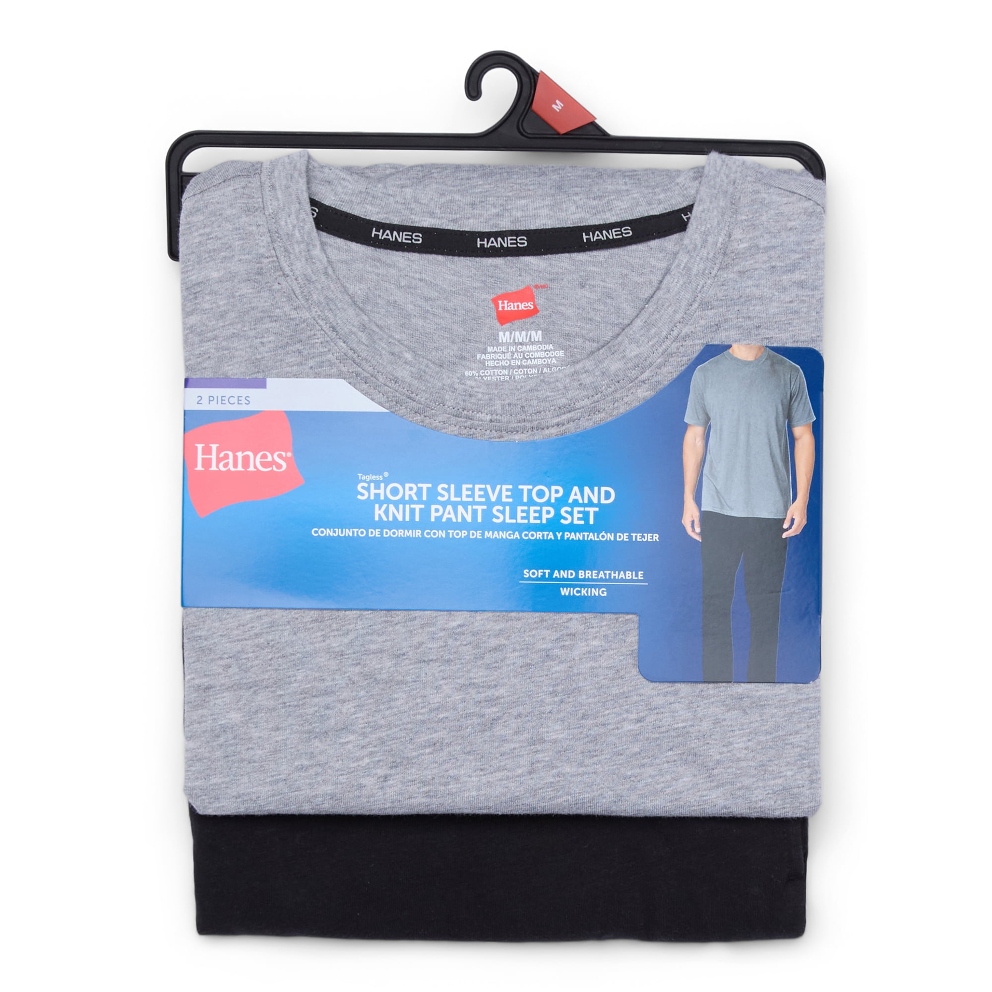 Hanes Men's ComfortSoft Jersey Short Sleeve Crew Tee and Pants Sleep Set, 2-Piece, Sizes S-2XL image 2