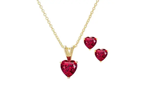 Macy's 2-Pc. Set Lab Grown Ruby Heart Pendant Necklace & Matching Stud Earrings (1-3/4 ct. t.w.) in 14k Gold-Plated Sterling Silver image