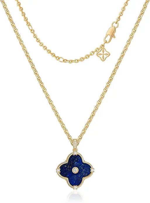 OSIANA Reversible Clover Necklace for Women 14K Gold Plated Natural Stone Four Leaf Pendant Necklaces Lucky Charm Jewelry image 1