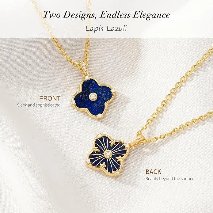 OSIANA Reversible Clover Necklace for Women 14K Gold Plated Natural Stone Four Leaf Pendant Necklaces Lucky Charm Jewelry image 2