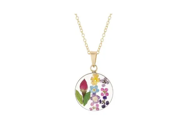 Amazon Essentials Sterling Silver Pressed Flower Round Pendant Necklace, 16" (previously Amazon Collection) image