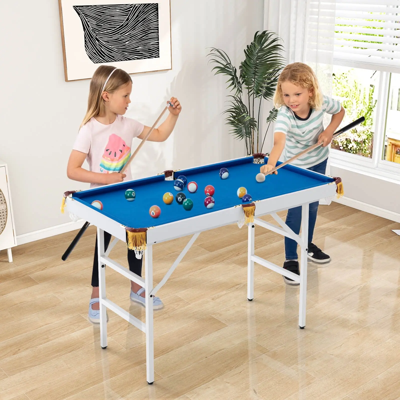 Costway 47" Folding Billiard Table Pool Game Table for Kids w/ Cues & Chalk & Brush image 1
