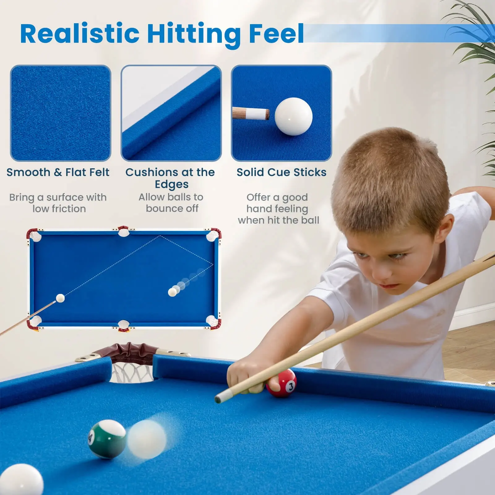 Costway 47" Folding Billiard Table Pool Game Table for Kids w/ Cues & Chalk & Brush image 7