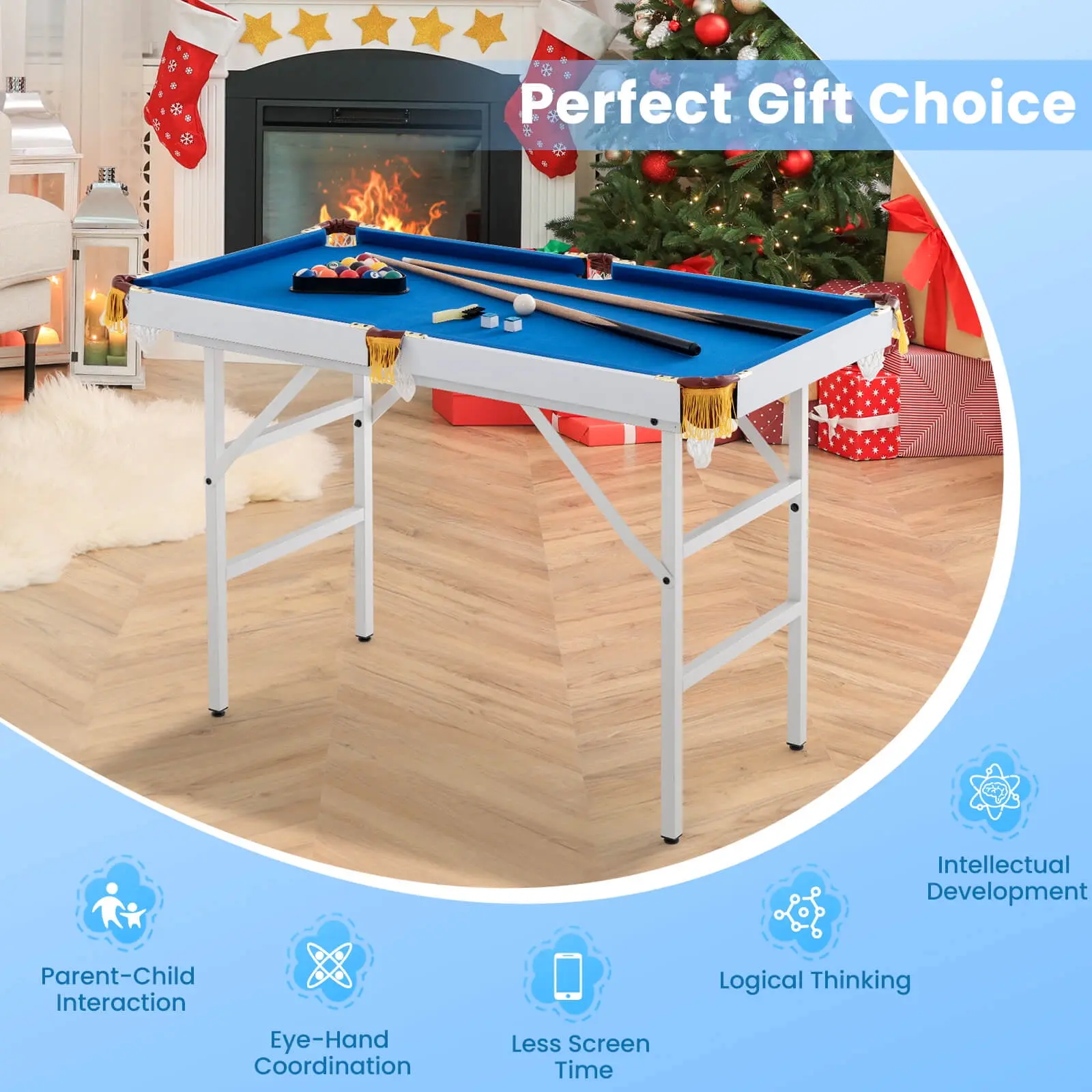 Costway 47" Folding Billiard Table Pool Game Table for Kids w/ Cues & Chalk & Brush image 8