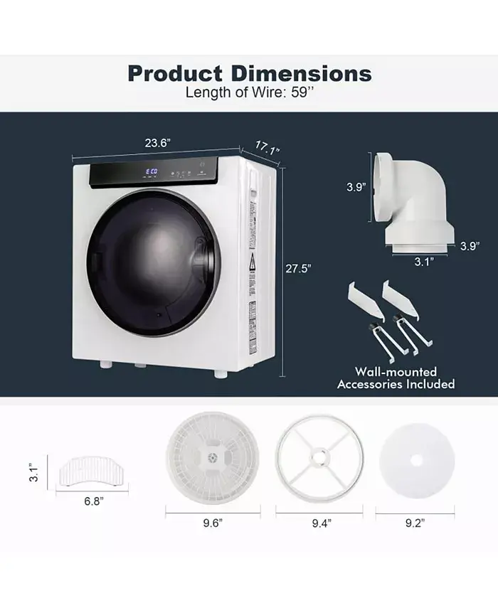 2.6 Cu.ft Compact Clothes Dryer with Touch Panel and 2 Modes Shipped and sold by Kuyotq image 2