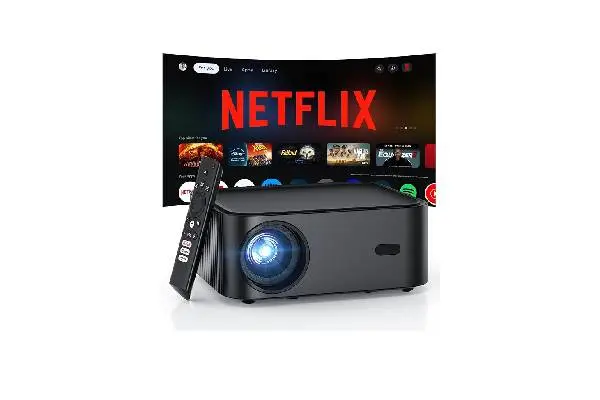 Official Licensed Netflix Smart Projector, HAPPRUN Projector 4K with Wifi and Bluetooth, DoIby Audio, Built-in Apps, Native 1080P 1000ANSI, Electric Focus, Portable Projector for Home Cinema, Bedroom image