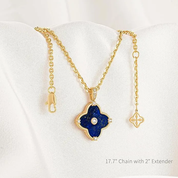 OSIANA Reversible Clover Necklace for Women 14K Gold Plated Natural Stone Four Leaf Pendant Necklaces Lucky Charm Jewelry image 6