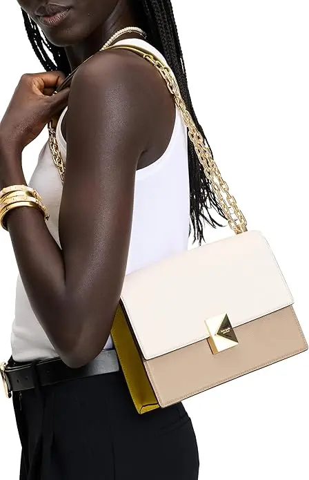 kate spade new york Deco Colorblocked Pebbled Leather Chain Shoulder, Tigers Eye Multi image 5