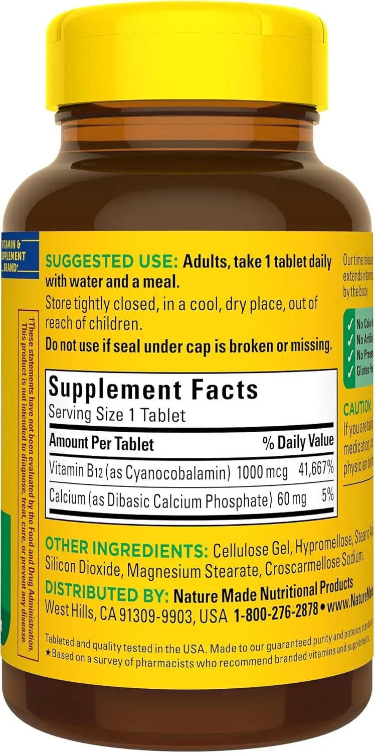 Nature Made Vitamin B12 1000 mcg, Dietary Supplement For Energy Metabolism Support, 160 Time Release Tablets, 160 Day Supply image 8
