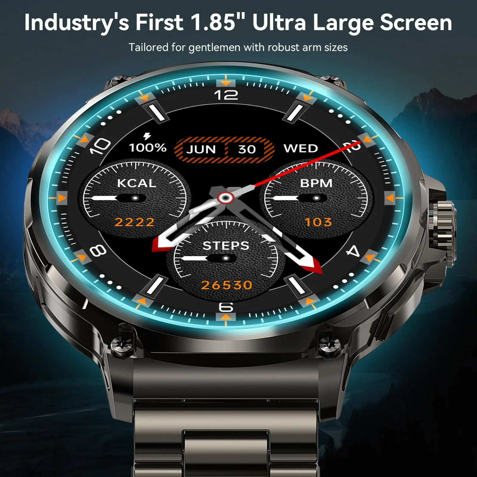 Mingdaln 2025 New 1.85 inch Men's Military Smart Watch fits for Android and Iphone Devices (Black) image 2