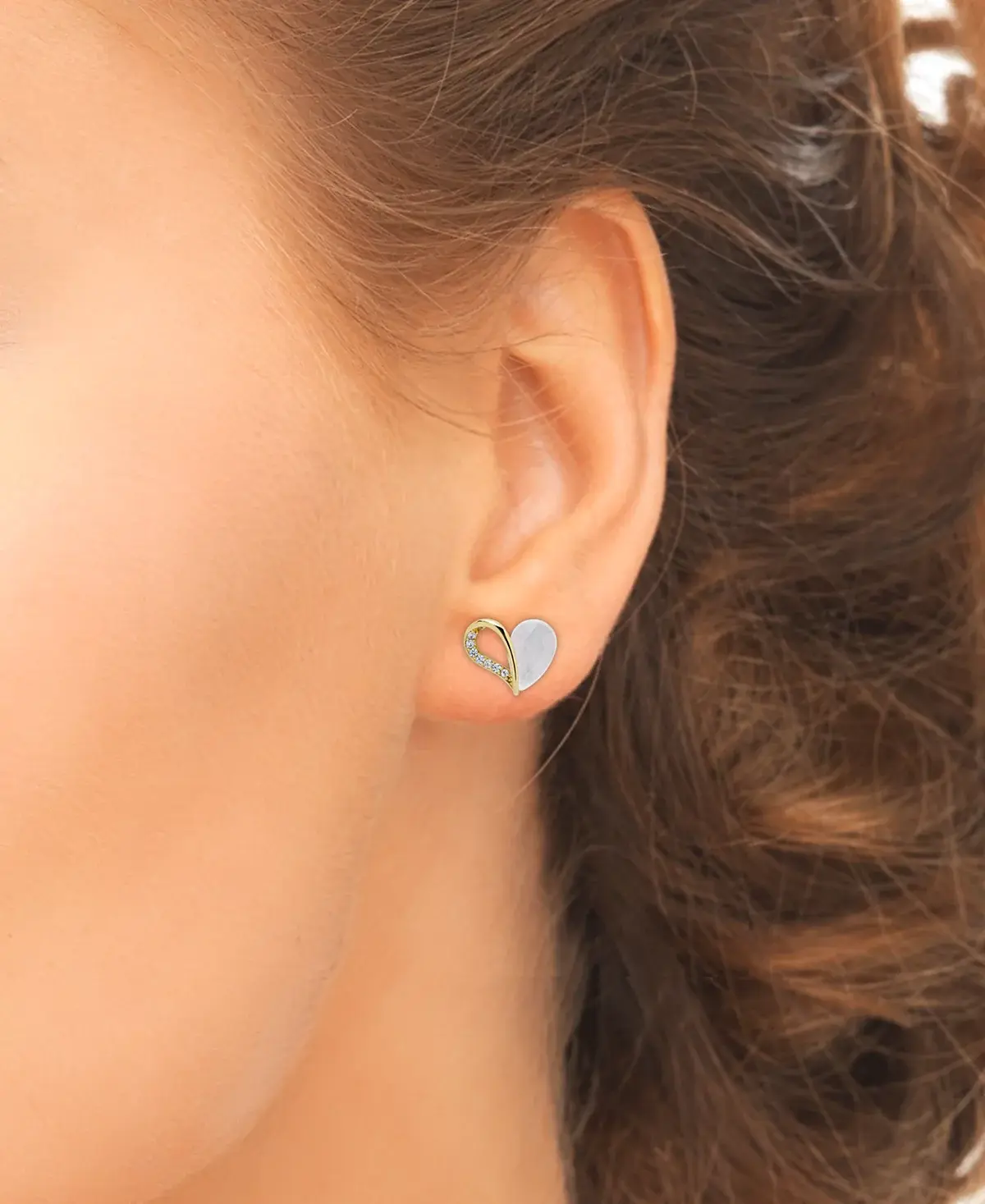 Macy's Lab Grown White Sapphire Heart Stud Earrings (3-7/8 ct. t.w.) in 14k Gold-Plated Sterling Silver image 2
