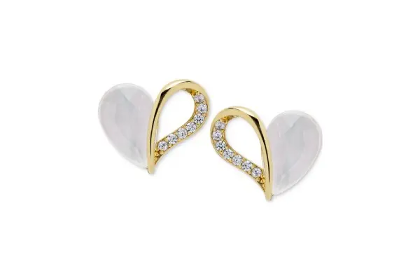 Macy's Lab Grown White Sapphire Heart Stud Earrings (3-7/8 ct. t.w.) in 14k Gold-Plated Sterling Silver image
