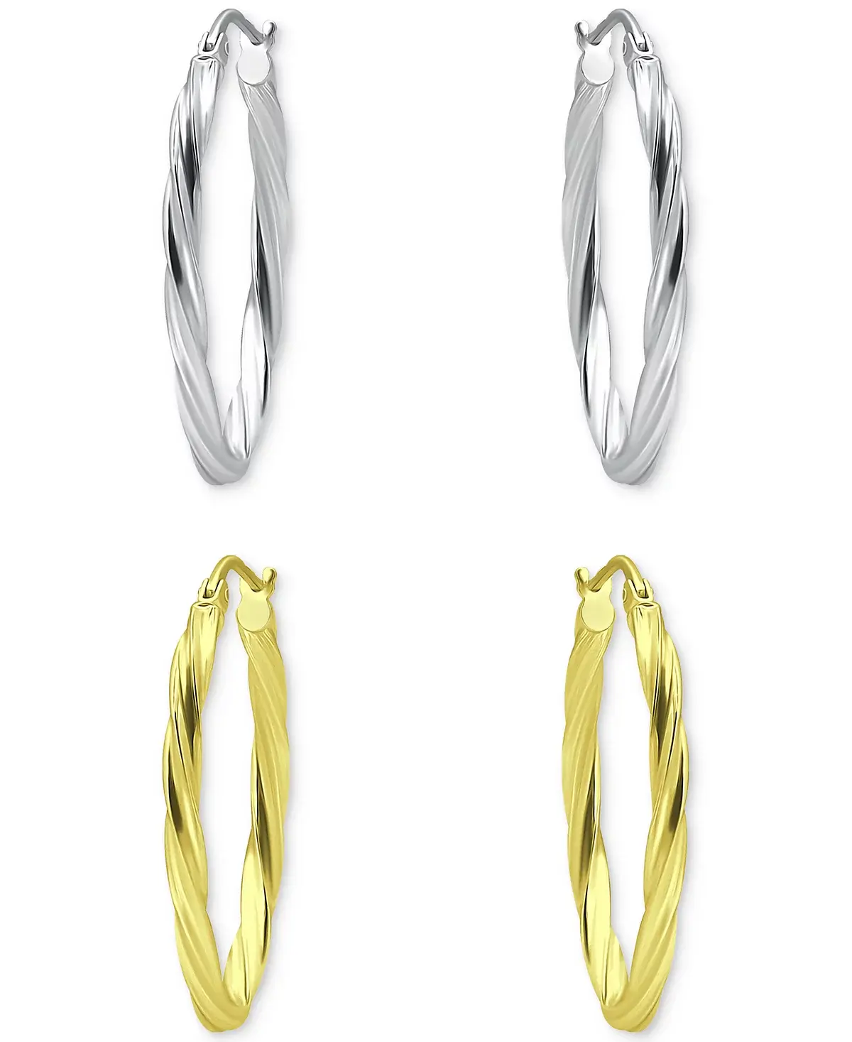 Macy's 2-Pc. Set Twisted Small Oval Hoop Earrings in Sterling Silver & 18k Gold-Plate, 20mm image 4