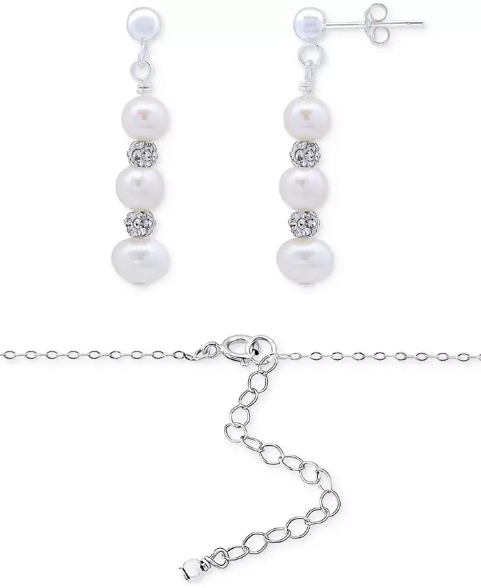 Cultured Freshwater Pearl (5-7mm) & Crystal Pendant Necklace & Matching Drop Earrings Set in Sterling Silver image 4