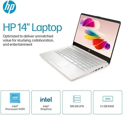HP Business Student Laptop Computer - Windows 11 Pro & Microsoft Office Lifetime | 14 inch HD | AI-Powered, Long Batter Hr N-Serious Laptop| 16GB RAM, 128GB UFS, 256GB Extend Micro SD | Rose Gold image 3