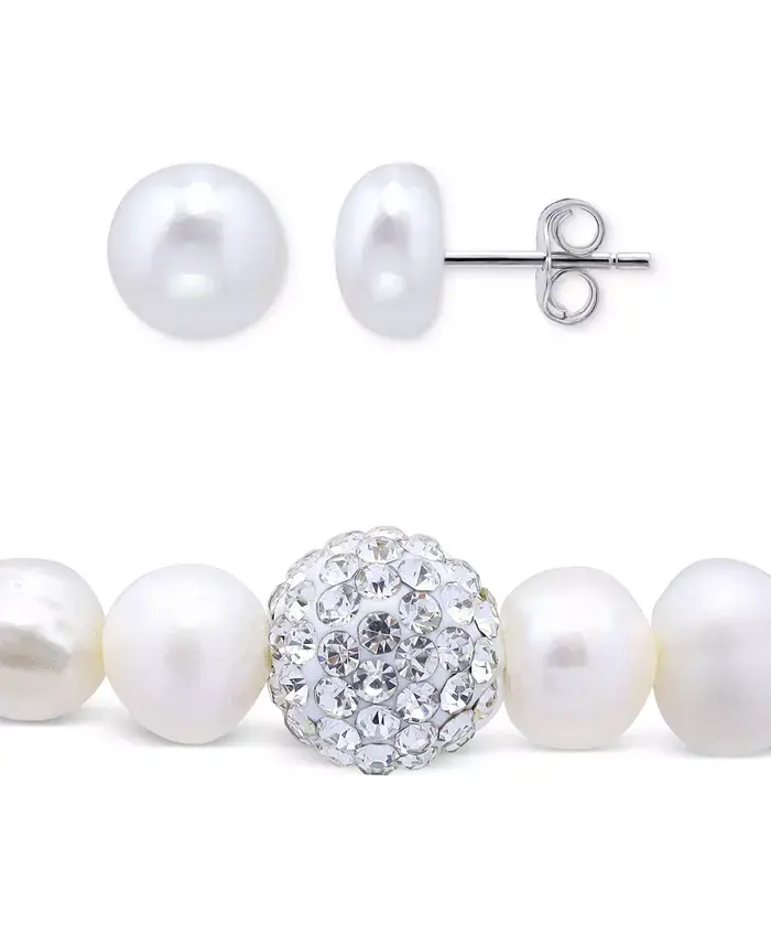 2-Pc. Set Multicolor Cultured Freshwater Pearl (7mm) & Crystal Bracelet & Complementing White Cultured Freshwater Pearl (7mm) Stud Earrings in Sterling Silver (Also in All-White Cultured Freshwater Pearl), Created for Macy's image 4