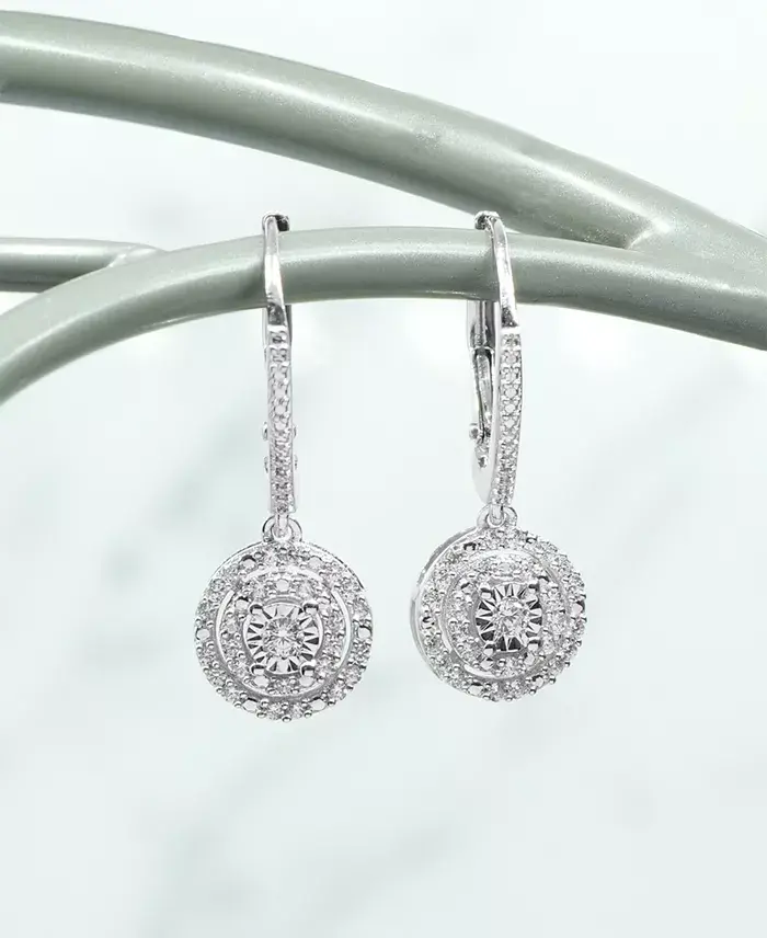 Diamond Circle Leverback Drop Earrings (1/4 ct. tw) in Sterling Silver, Created for Macy's image 4