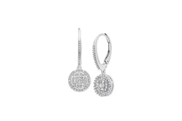 Diamond Circle Leverback Drop Earrings (1/4 ct. tw) in Sterling Silver, Created for Macy's image