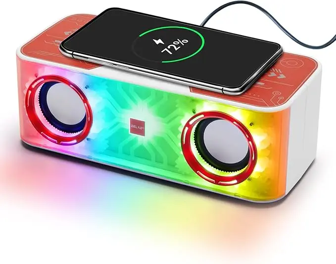 Delxo Bluetooth Speaker with Wireless Charger for Phone,Pro Stereo Bass Speaker with Mecha Atmosphere Lamp,Electronic Gadgets for Teen Adults Birthday for Teenagers image 1