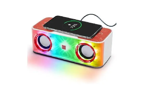 Delxo Bluetooth Speaker with Wireless Charger for Phone,Pro Stereo Bass Speaker with Mecha Atmosphere Lamp,Electronic Gadgets for Teen Adults Birthday for Teenagers image