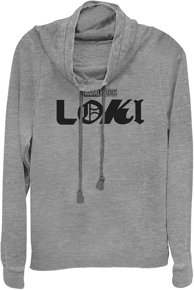 Marvel womens Loki (Tv Show) Loki Logo Women's Long Sleeve Cowl Neck Pullover T Shirt, Gray Heather, Small US image 1