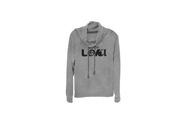 Marvel womens Loki (Tv Show) Loki Logo Women's Long Sleeve Cowl Neck Pullover T Shirt, Gray Heather, Small US image