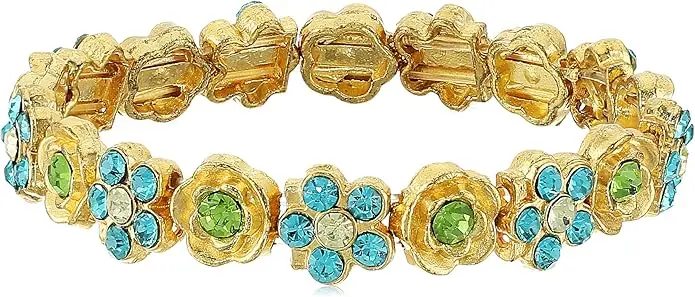 1928 Jewelry Crystal Flower Motif Stretch Bracelet image 1