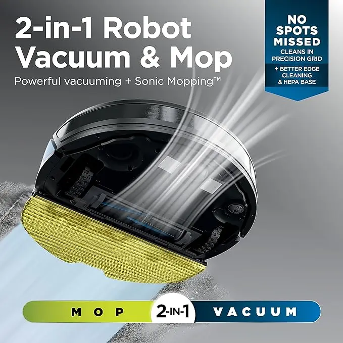 Shark Matrix Plus 2in1 Robot Vacuum & Mop with Sonic Mopping, Matrix Clean, Home Mapping, HEPA Bagless Self Empty Base, CleanEdge, for Pet Hair, Wifi, Black/Silver (RV2610WA) image 2