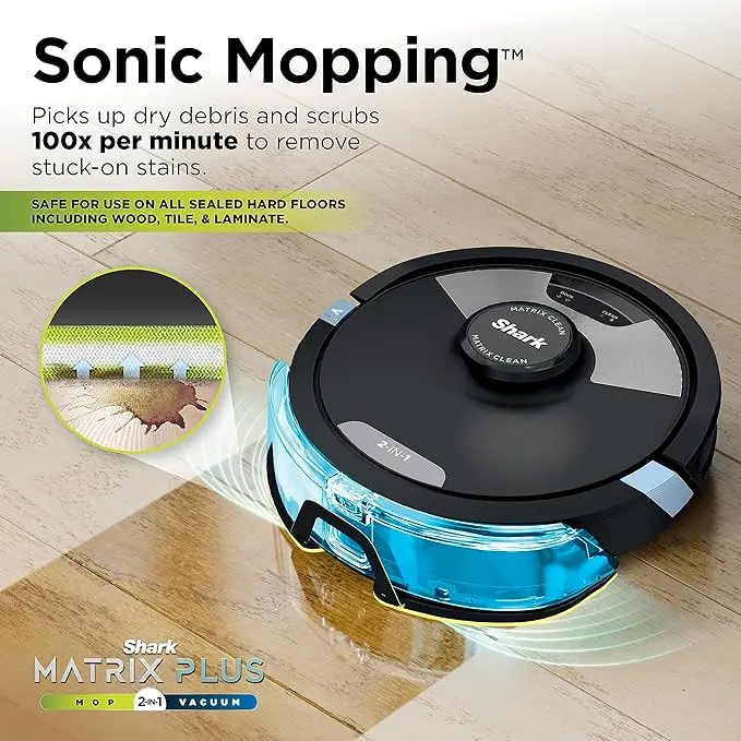 Shark Matrix Plus 2in1 Robot Vacuum & Mop with Sonic Mopping, Matrix Clean, Home Mapping, HEPA Bagless Self Empty Base, CleanEdge, for Pet Hair, Wifi, Black/Silver (RV2610WA) image 4