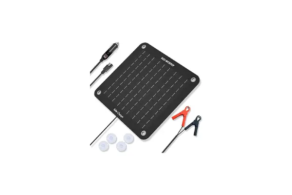 ECO-WORTHY 10W Solar Car Battery Charger Maintainer 12V Waterproof Portable Solar Trickle Charger for Car Truck Boat Lawn Mower RV Trailer Tractor ATV Utility Vehicle Battery image