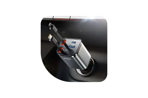 [2025 Ultra-Compact] JOYROOM Retractable Car Charger [69W Car Charger USB C] iPhone 16 Car Charger Fast Charging, Car Accessories, Car Phone Charger Adapter for iPhone 15 Pro Max, Gray image