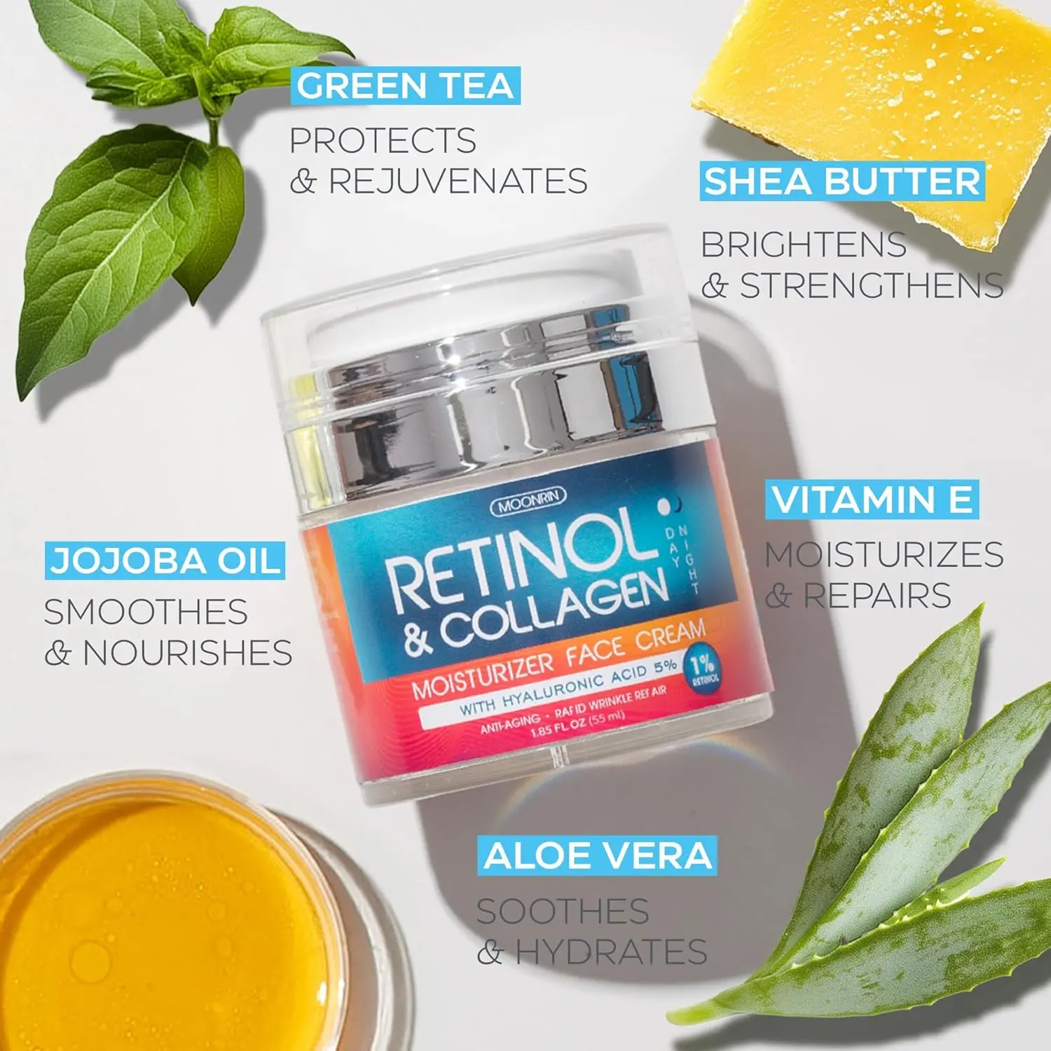 Retinol Cream for Face with Hyaluronic Acid, Anti Aging Wrinkle Cream for Women and Men, Day and Night Collagen Moisturizer to Minimize Wrinkles, Dryness, 1.85 Oz image 5
