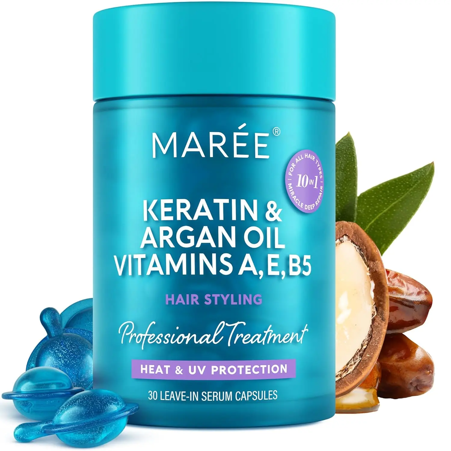 MAREE Hair Oil for Frizzy - Hair Vitamins A, E & B Keratin Styling Capsules with Jojoba & Argan Oil - Anti Frizz Serum for Women - Frizzy, Damaged, Dry and Curly - Sérum Gotas & Aceite Para el Cabello image 1