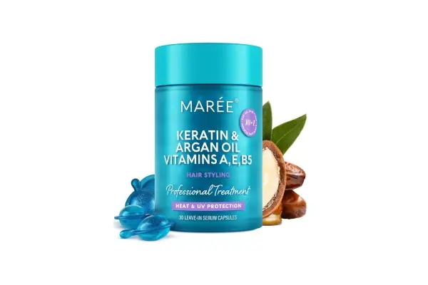 MAREE Hair Oil for Frizzy - Hair Vitamins A, E & B Keratin Styling Capsules with Jojoba & Argan Oil - Anti Frizz Serum for Women - Frizzy, Damaged, Dry and Curly - Sérum Gotas & Aceite Para el Cabello image