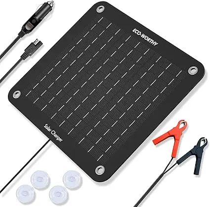 ECO-WORTHY 10W Solar Car Battery Charger Maintainer 12V Waterproof Portable Solar Trickle Charger for Car Truck Boat Lawn Mower RV Trailer Tractor ATV Utility Vehicle Battery image 1