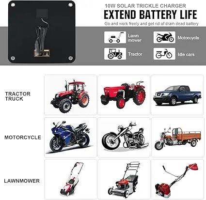 ECO-WORTHY 10W Solar Car Battery Charger Maintainer 12V Waterproof Portable Solar Trickle Charger for Car Truck Boat Lawn Mower RV Trailer Tractor ATV Utility Vehicle Battery image 4