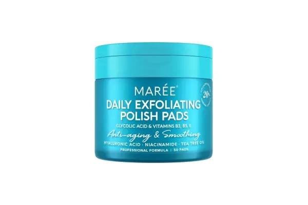 MAREE Glycolic Acid Polishes - Toner Pads for Face Cleansing - Tea Tree Oil, Salicylic Acid & Vitamins E, B3, B5 - Facial Peel & Radiance Deep Cleaning Effect - 50 Count image