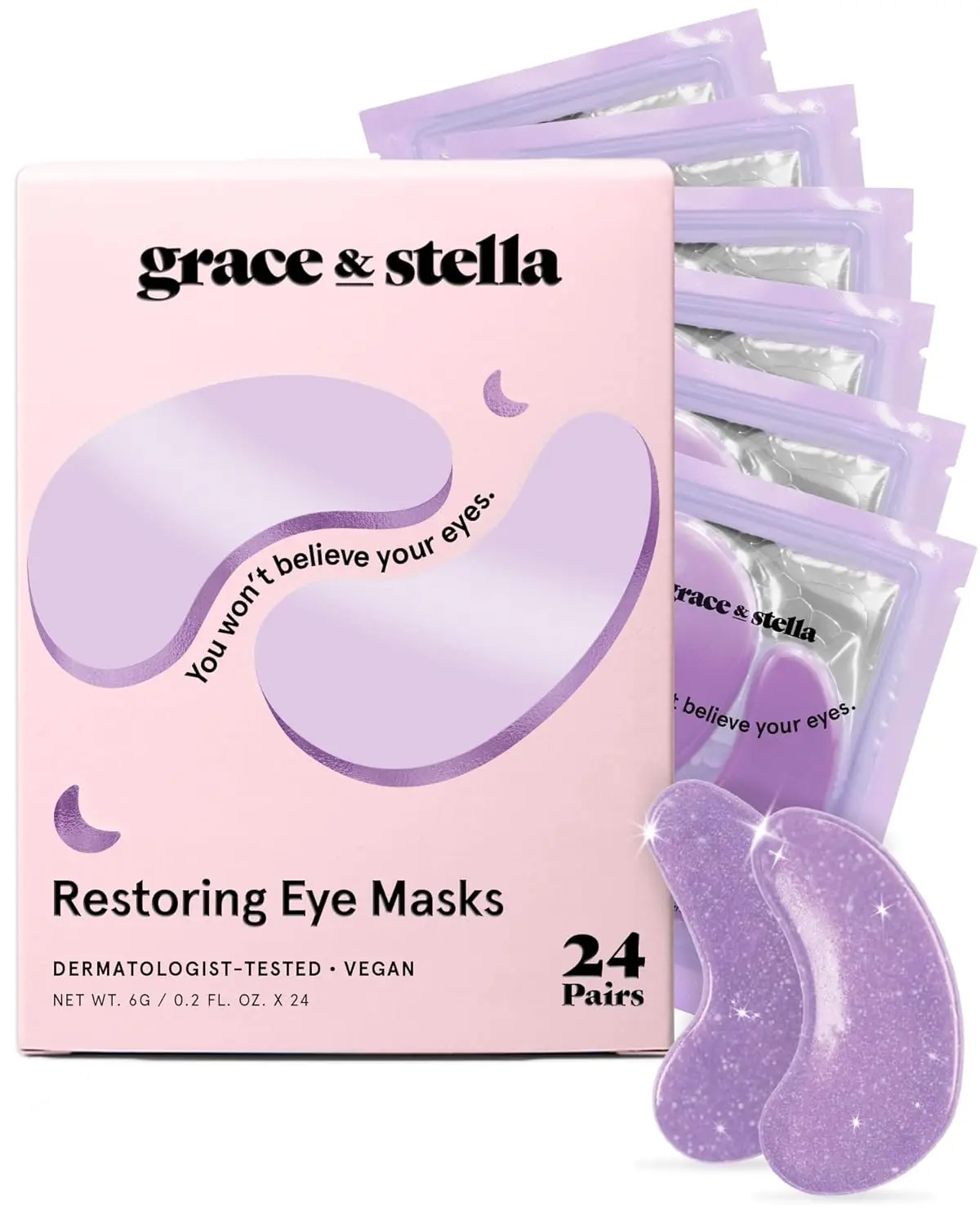 grace & stella Under Eye Patches for Puffy Eyes and Dark Circles (Retinol, 24 Pairs) Restoring Gel Under Eye Masks with Hyaluronic Acid - Vegan Cruelty-Free Skincare Birthday Gifts for Women image 1