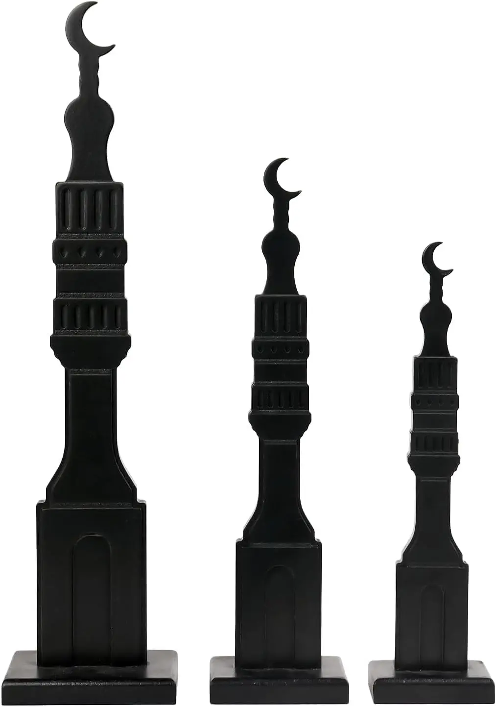 Crazy Night 3 Pcs Black Islamic Minaret Set - Wooden Decor for Ramadan, Eid, Islamic Home Display image 1