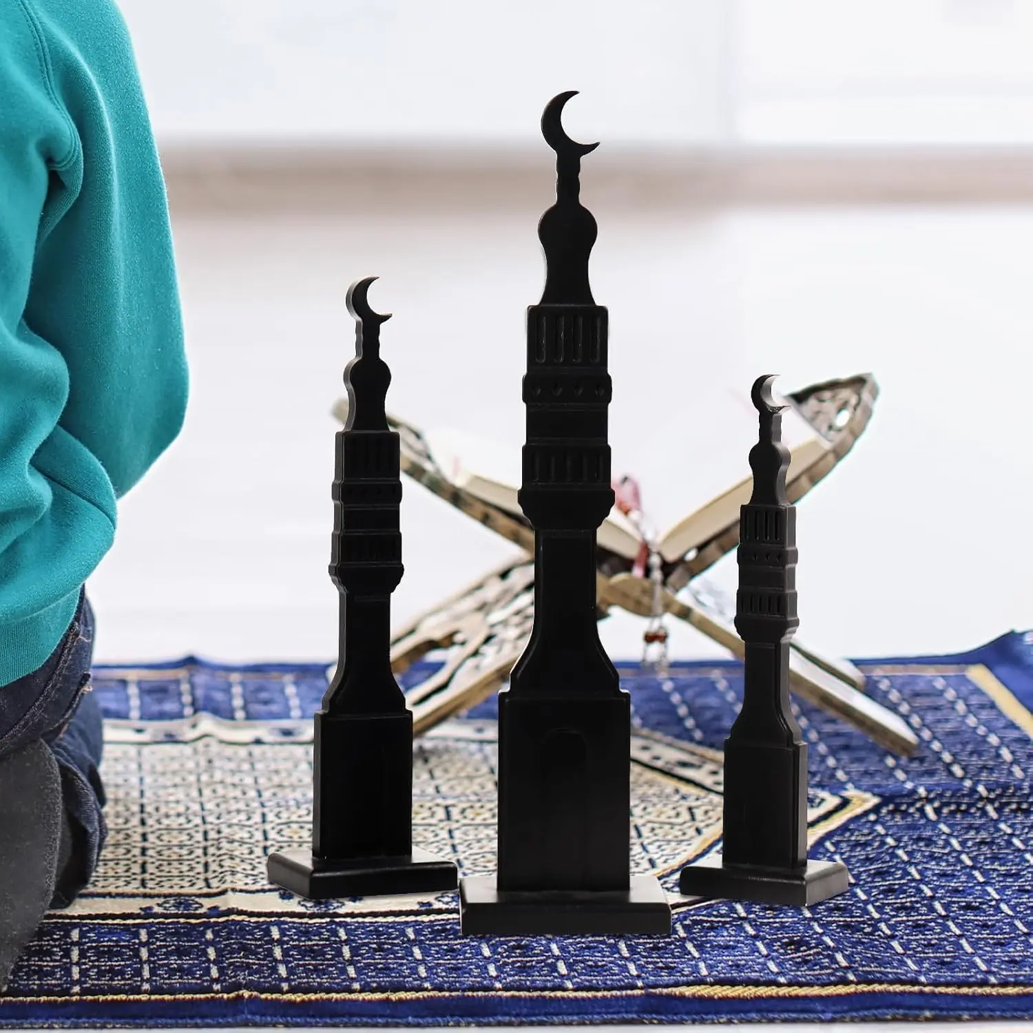 Crazy Night 3 Pcs Black Islamic Minaret Set - Wooden Decor for Ramadan, Eid, Islamic Home Display image 4