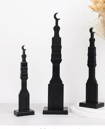 Crazy Night 3 Pcs Black Islamic Minaret Set - Wooden Decor for Ramadan, Eid, Islamic Home Display image 5
