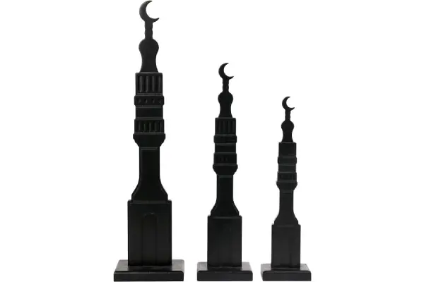 Crazy Night 3 Pcs Black Islamic Minaret Set - Wooden Decor for Ramadan, Eid, Islamic Home Display image