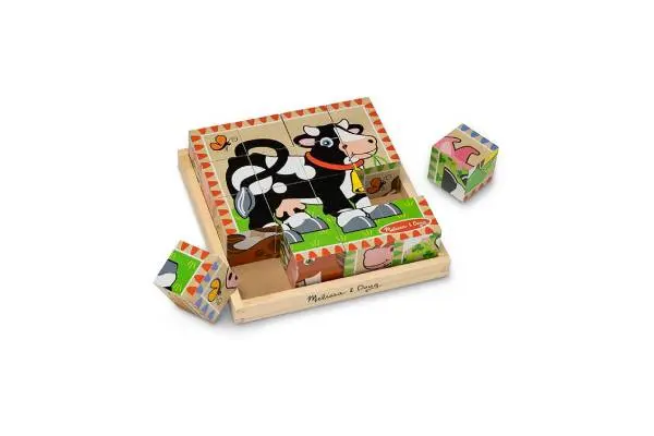 Melissa & Doug Farm Wooden Cube Puzzle With Storage Tray - 6 Puzzles in 1 (16 pcs) - FSC Certified image